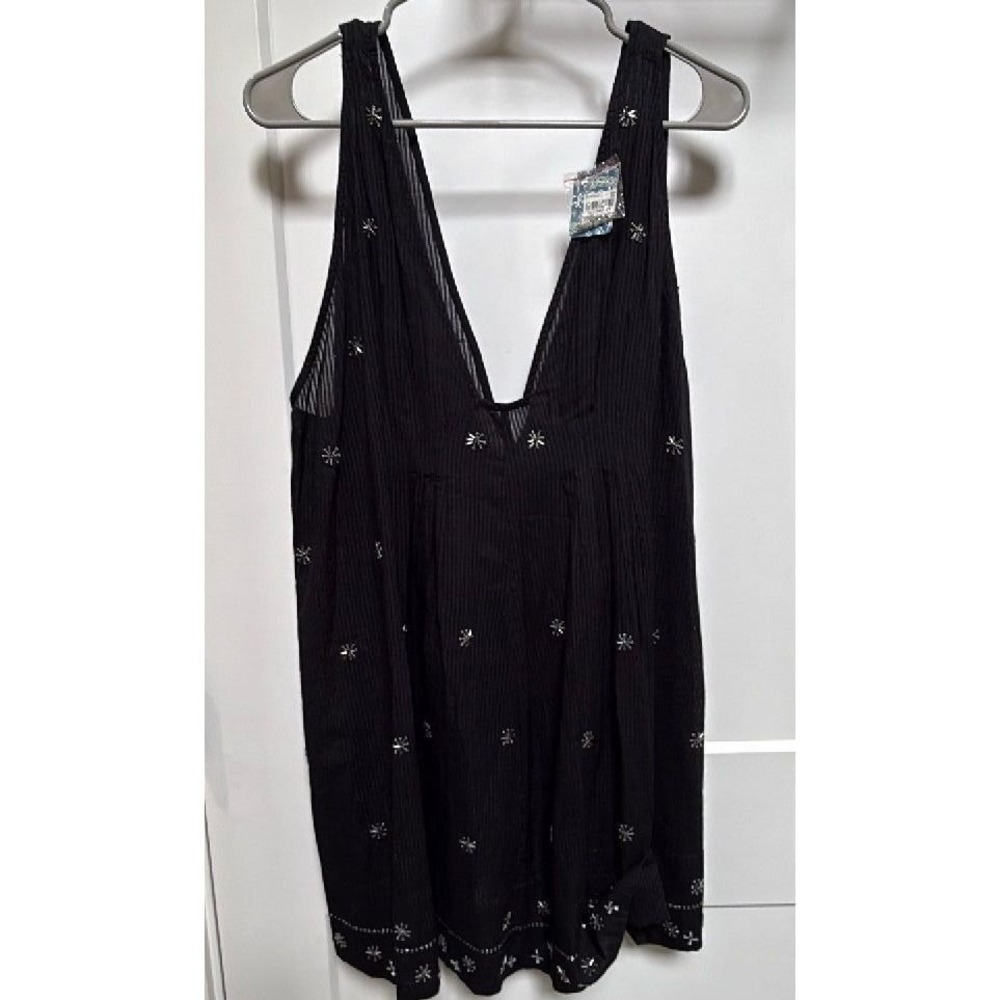 NWT Free People‎ Intimately Black Sheer Embroidered Mini Dress Medium